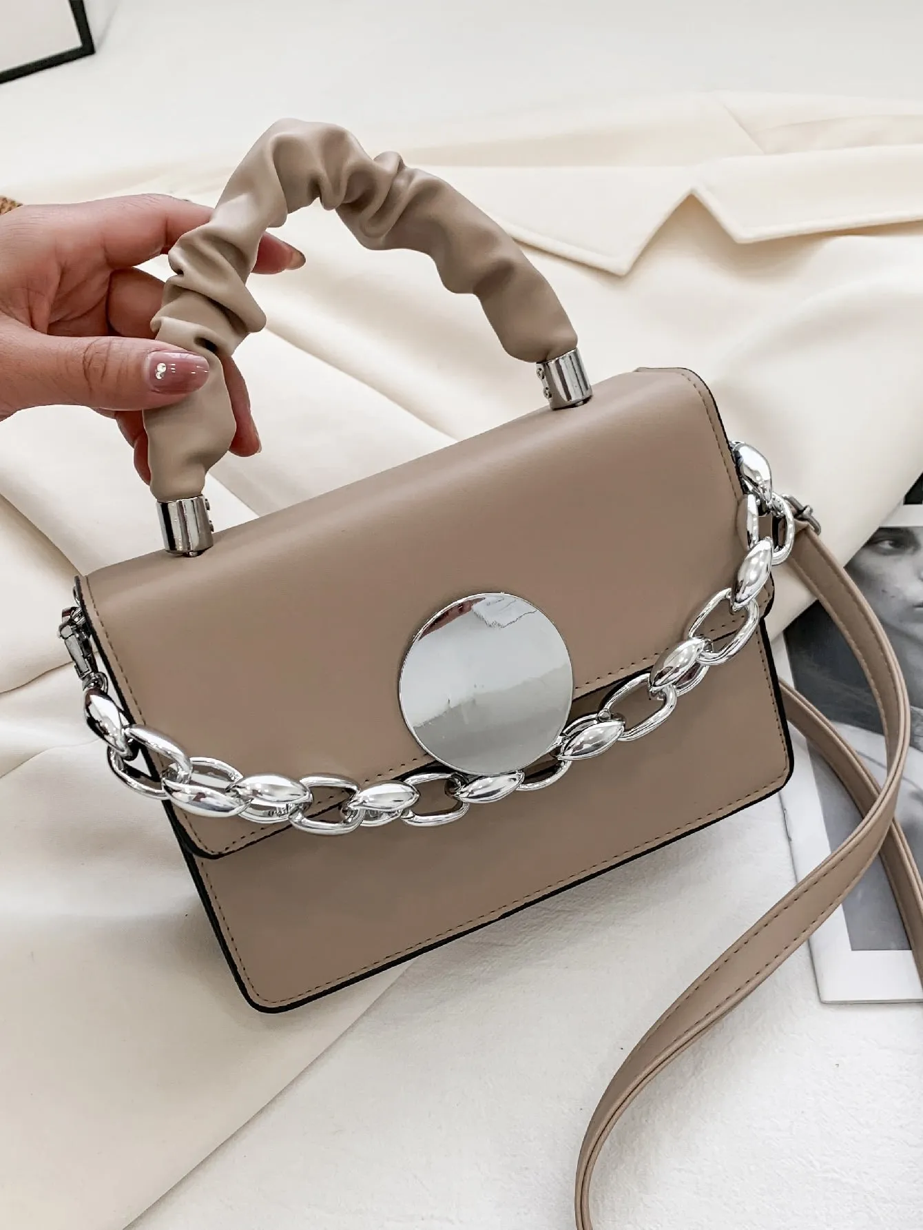 Chain Decor Flap Satchel Bag