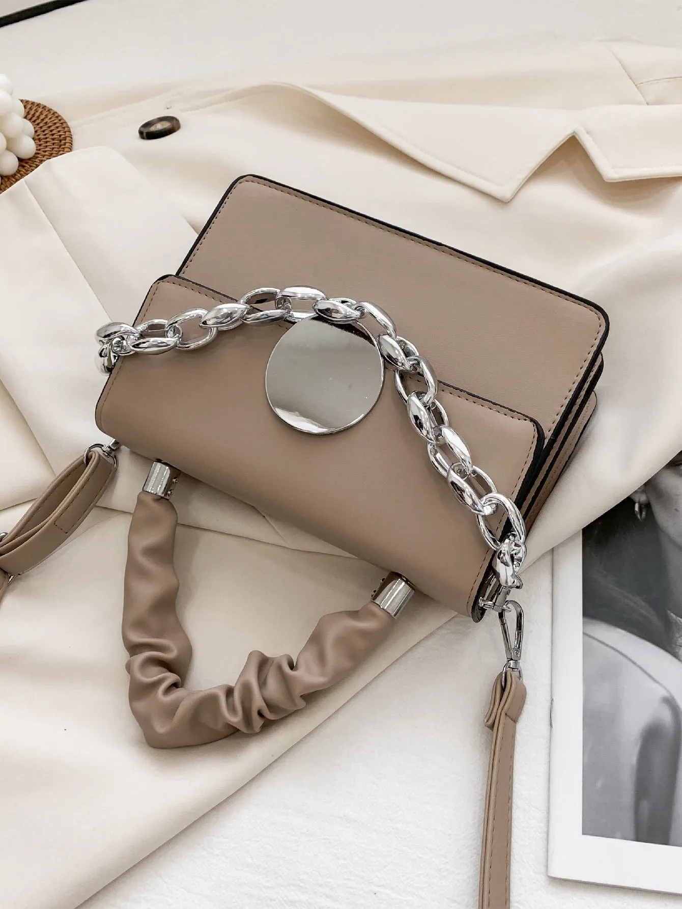 Chain Decor Flap Satchel Bag