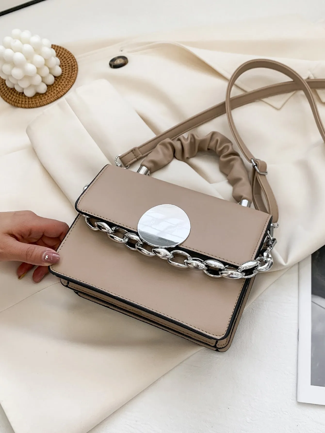 Chain Decor Flap Satchel Bag