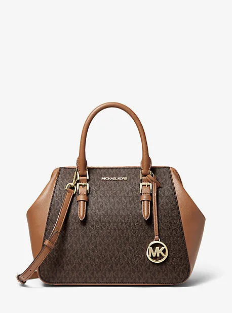 Charlotte Large Logo and Leather Satchel