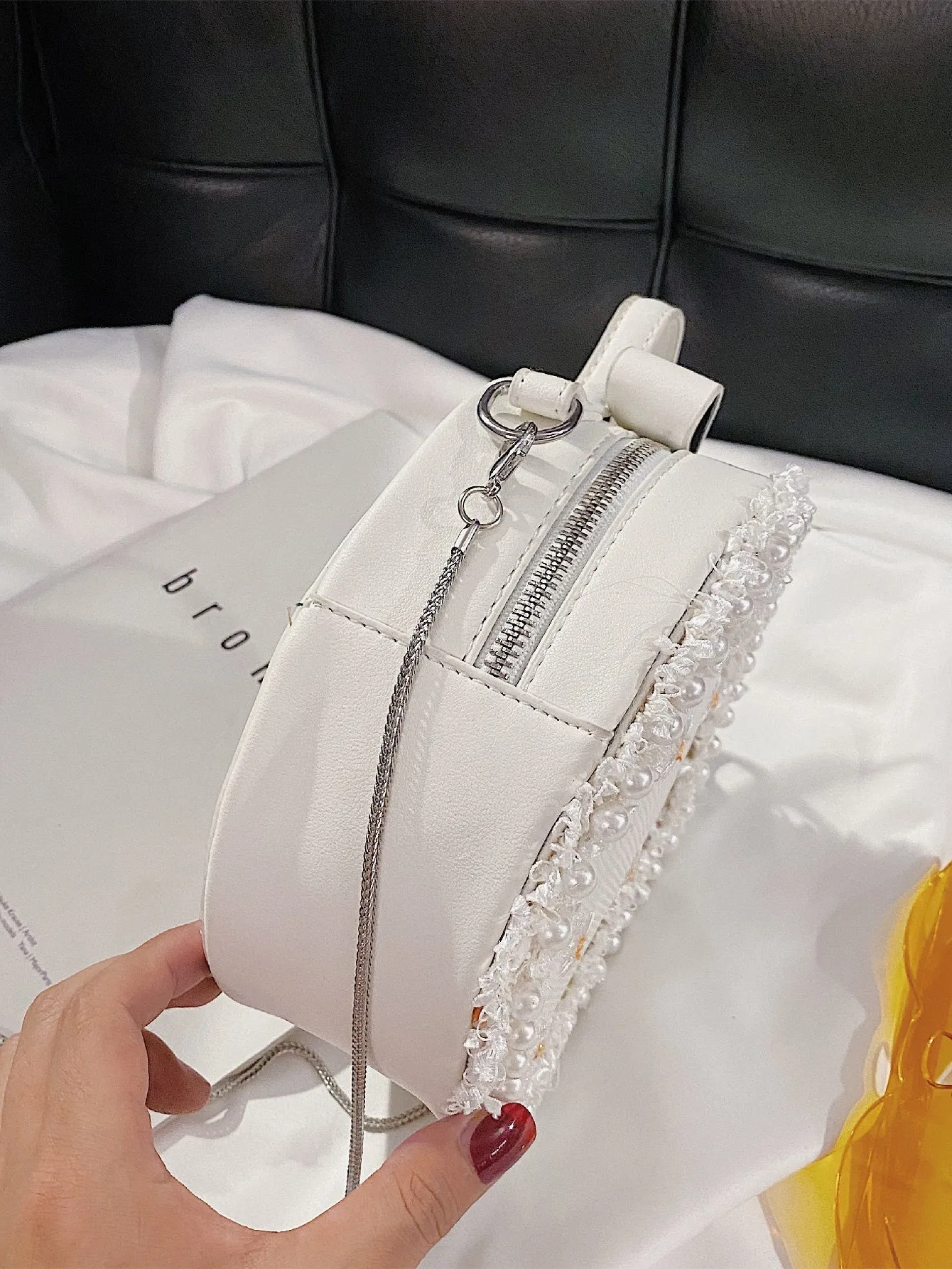Floral Embroidery Chain Satchel Bag