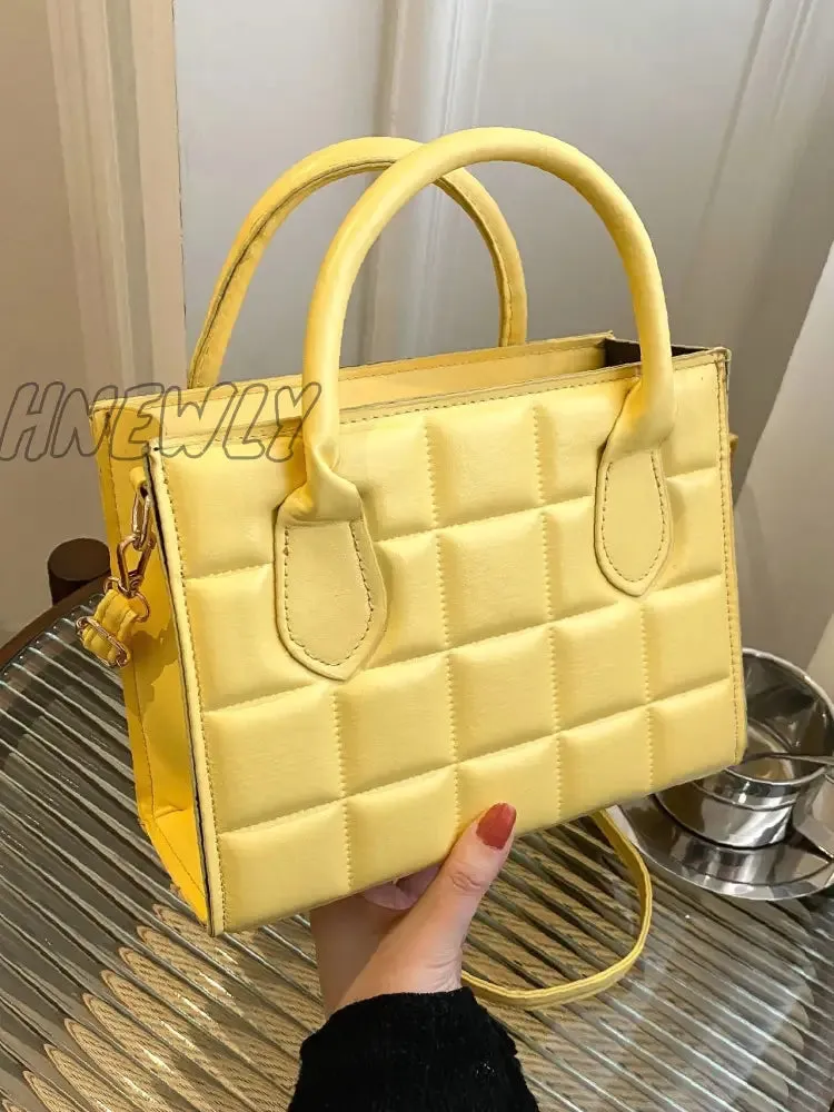 Hnewly - Quilted Pattern Double Handle Square Bag  - Women Satchels