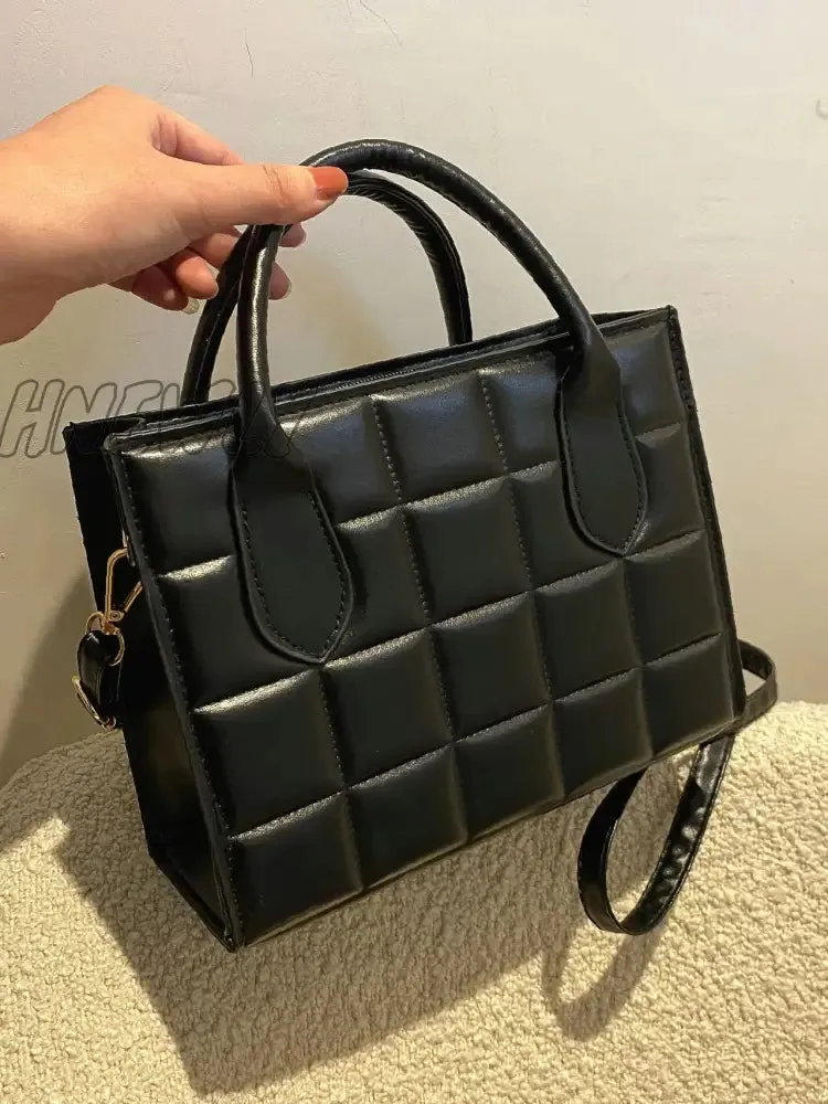 Hnewly - Quilted Pattern Double Handle Square Bag  - Women Satchels