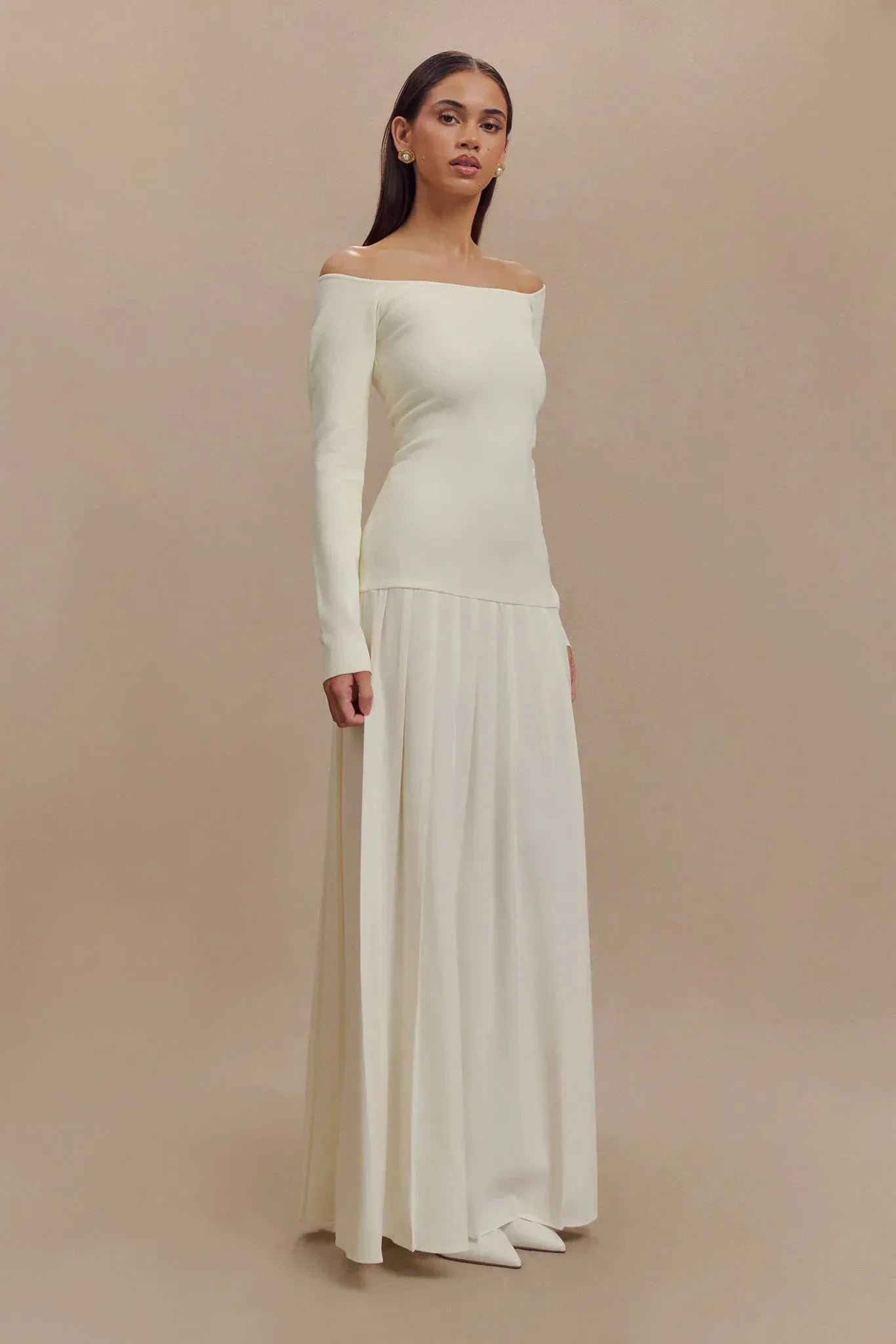 Knit Off Shoulder Maxi Dress - Ivory