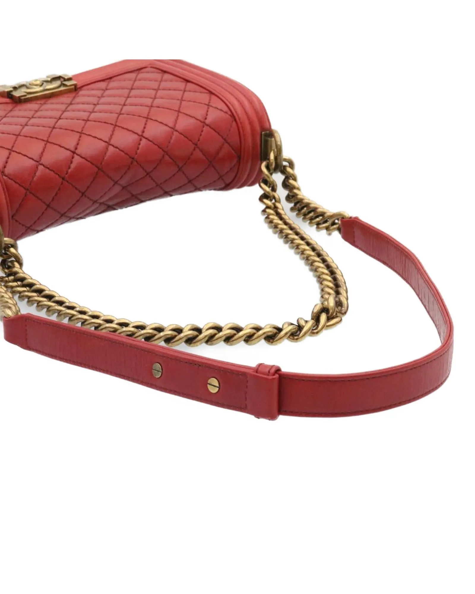 Matelasse Red Leather Chain Flap Shoulder Bag