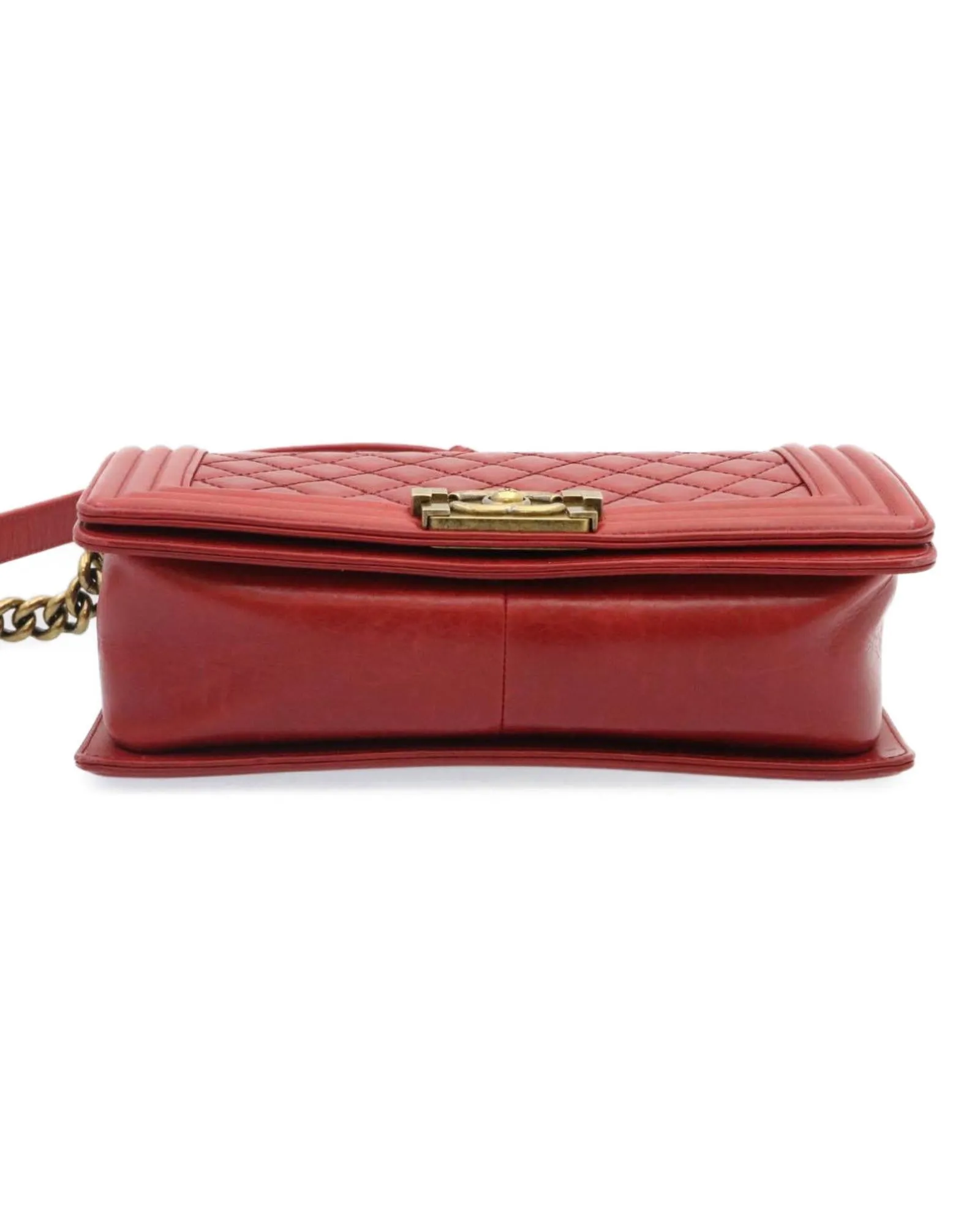 Matelasse Red Leather Chain Flap Shoulder Bag