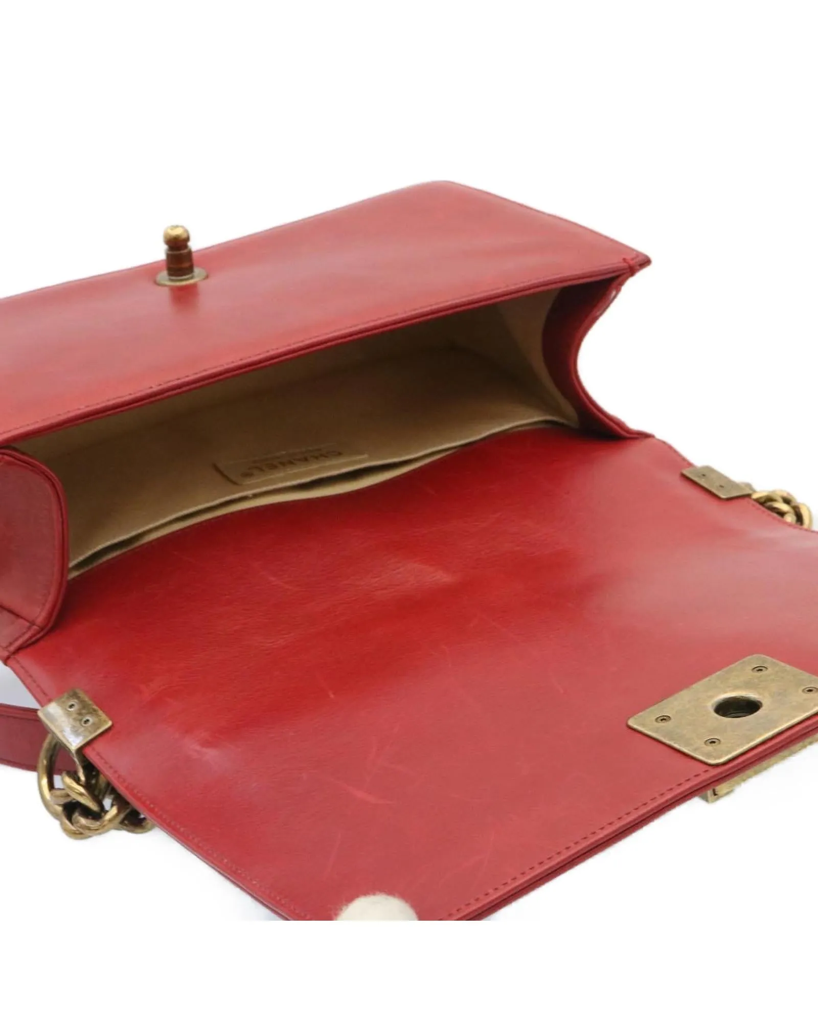 Matelasse Red Leather Chain Flap Shoulder Bag