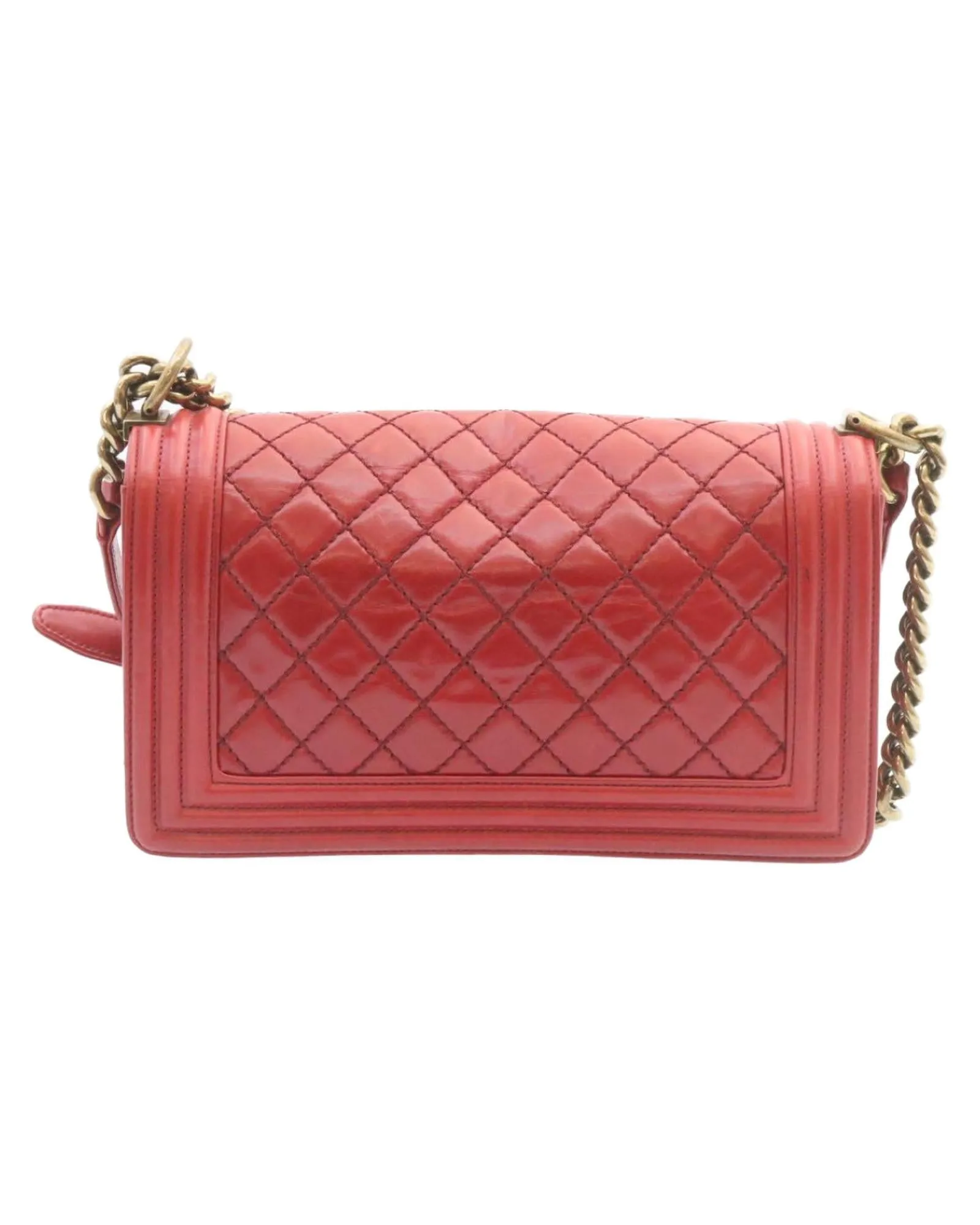 Matelasse Red Leather Chain Flap Shoulder Bag