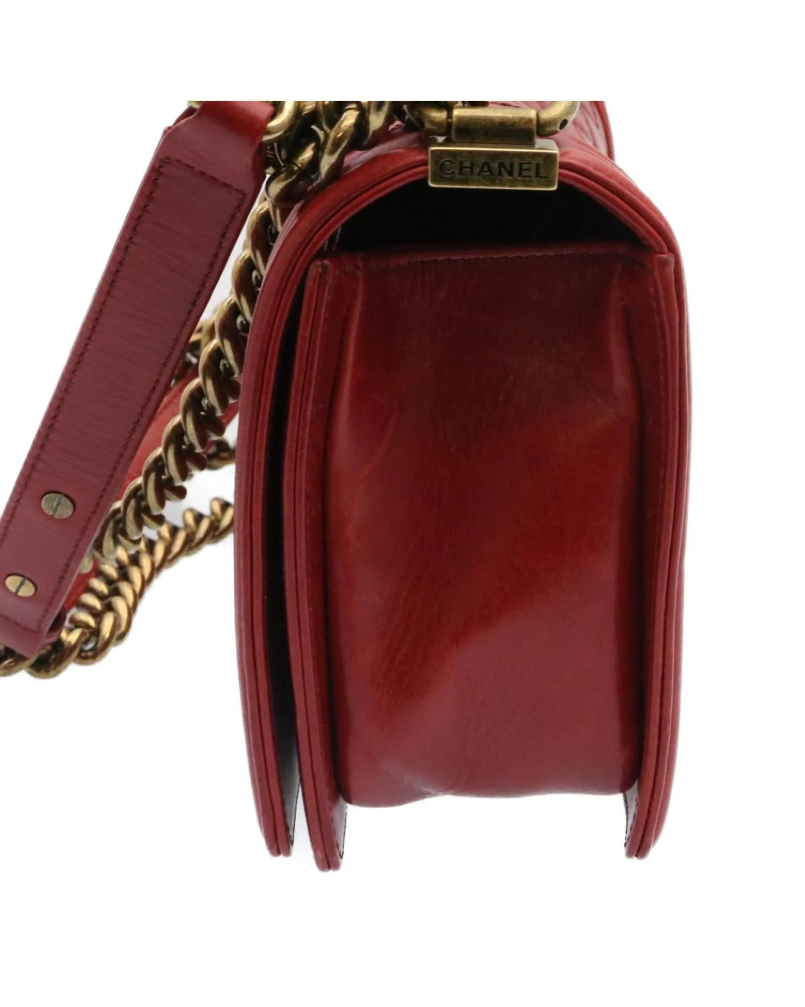 Matelasse Red Leather Chain Flap Shoulder Bag