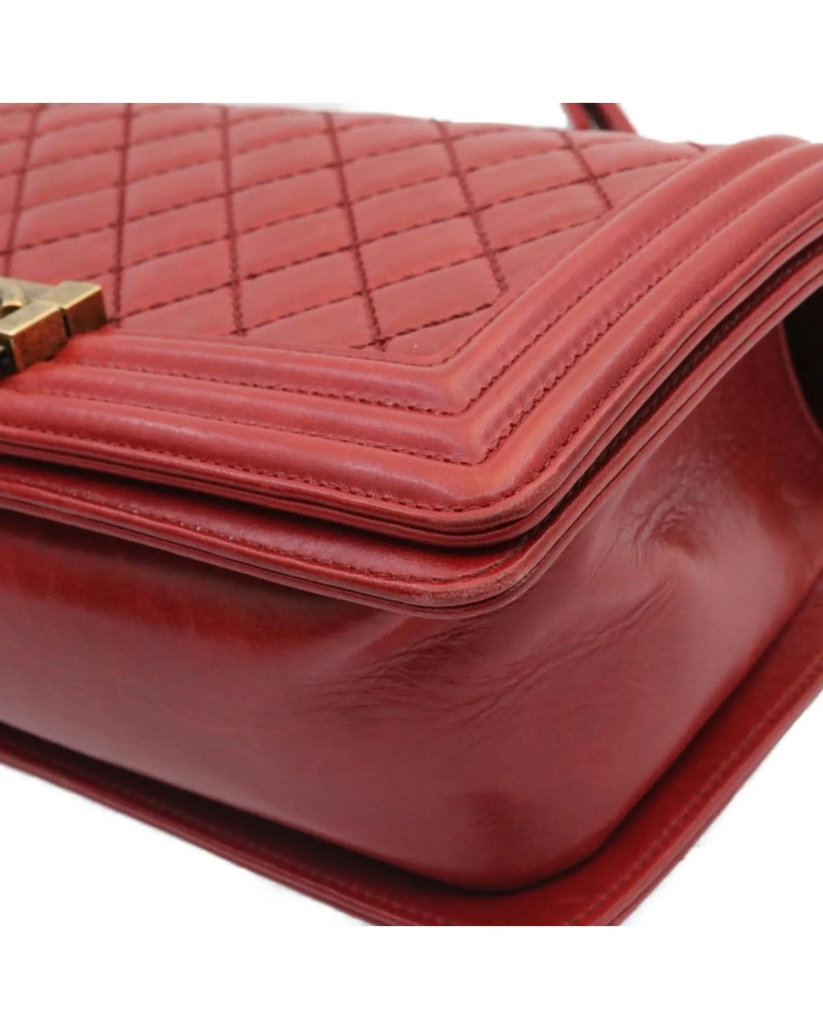 Matelasse Red Leather Chain Flap Shoulder Bag