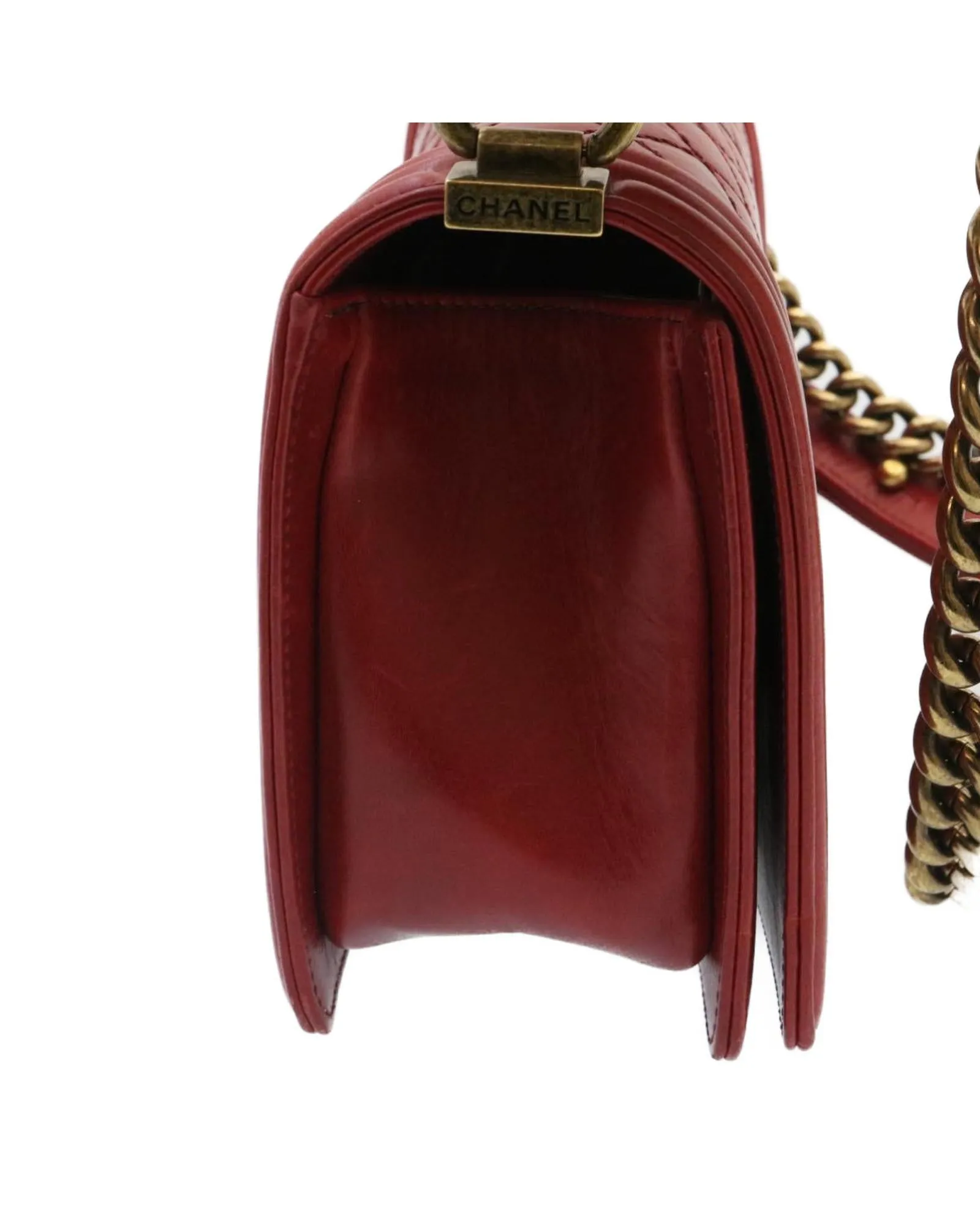 Matelasse Red Leather Chain Flap Shoulder Bag