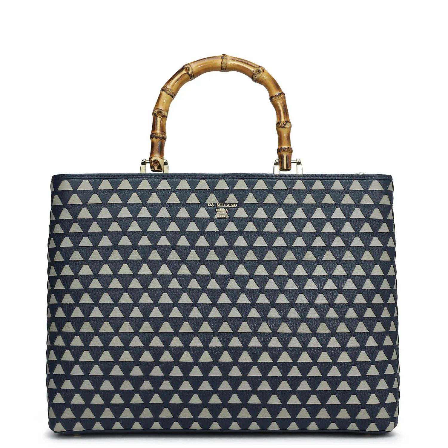 Medium Mat Wax Leather Satchel - Navy