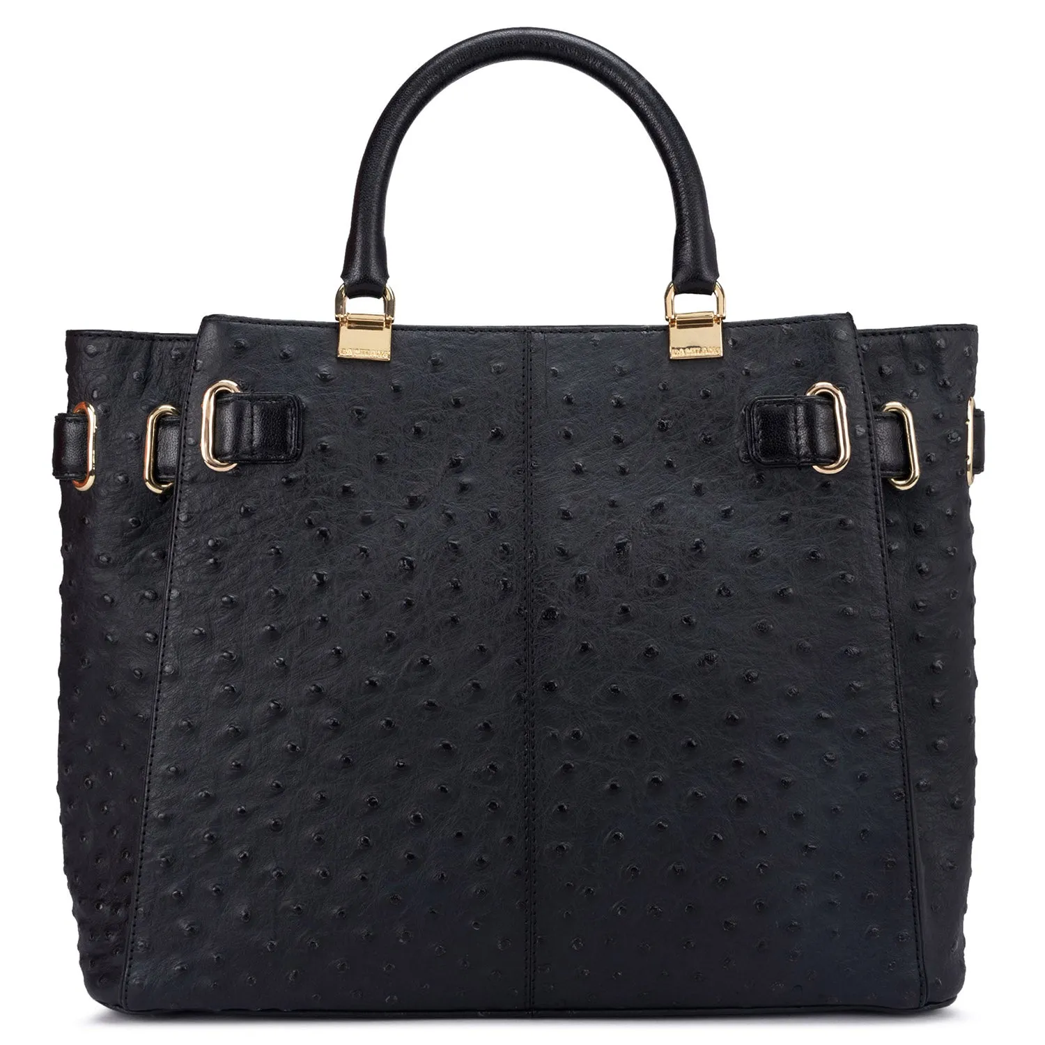 Medium Ostrich Leather Satchel - Black