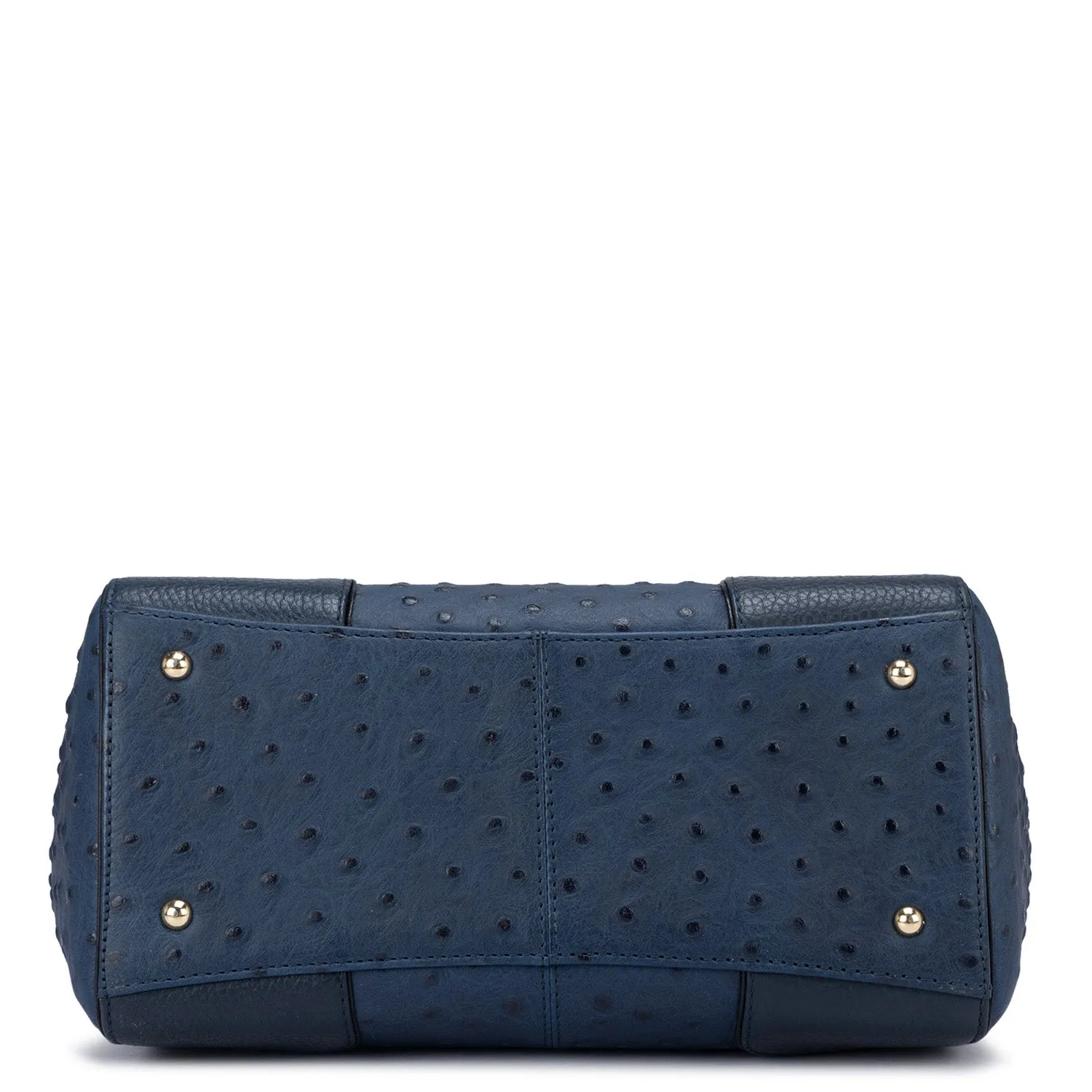 Medium Ostrich Leather Satchel - Navy Blue