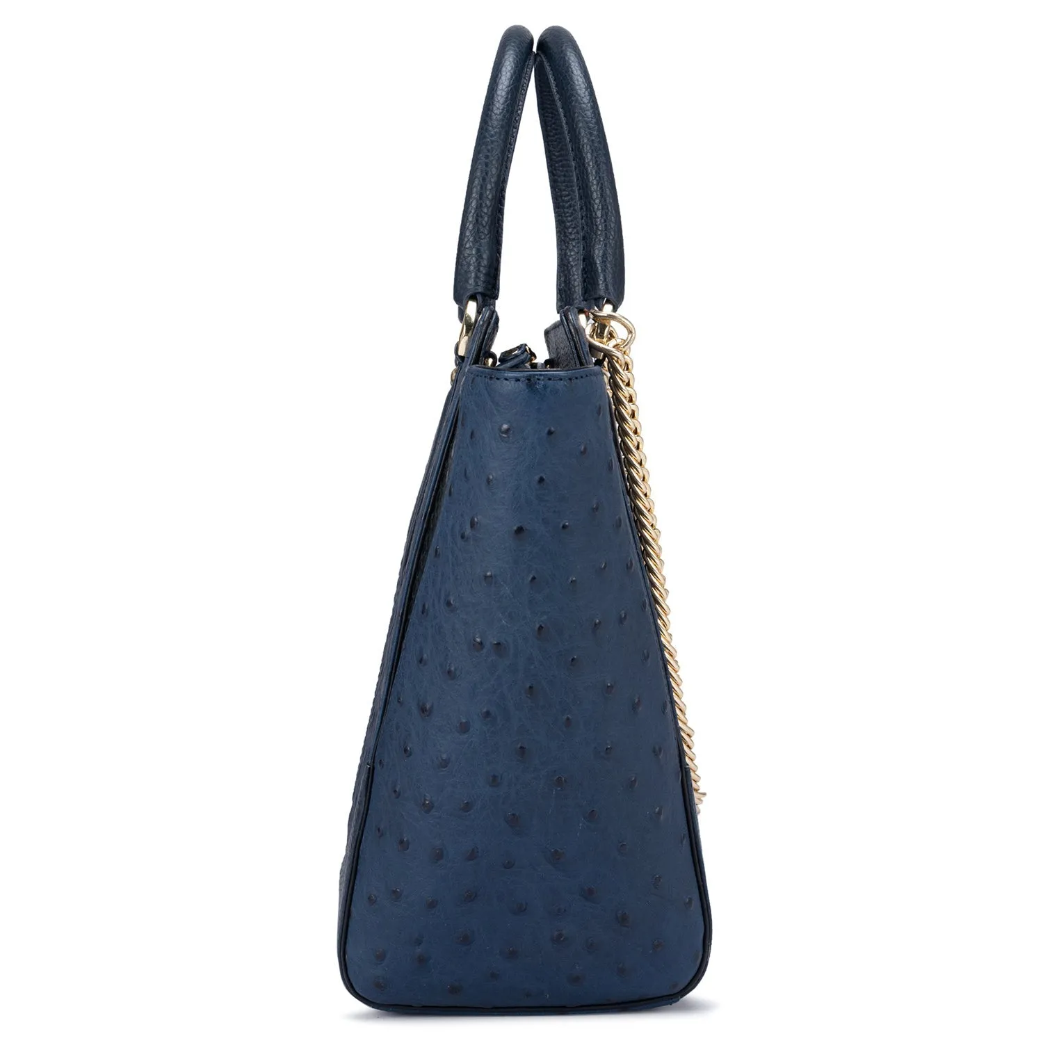 Medium Ostrich Leather Satchel - Navy Blue