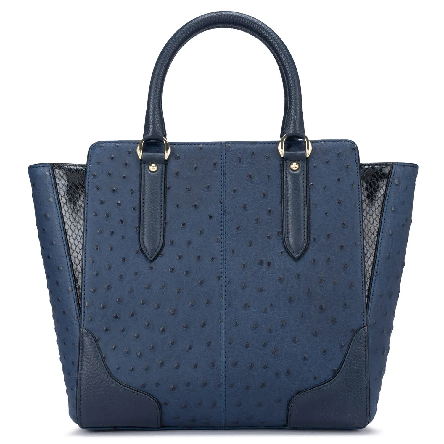 Medium Ostrich Leather Satchel - Navy Blue