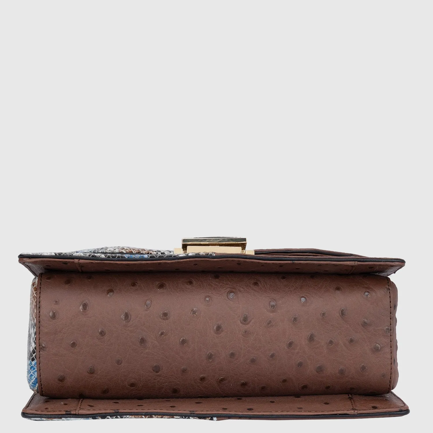 Medium Ostrich Snake Leather Satchel - Brown