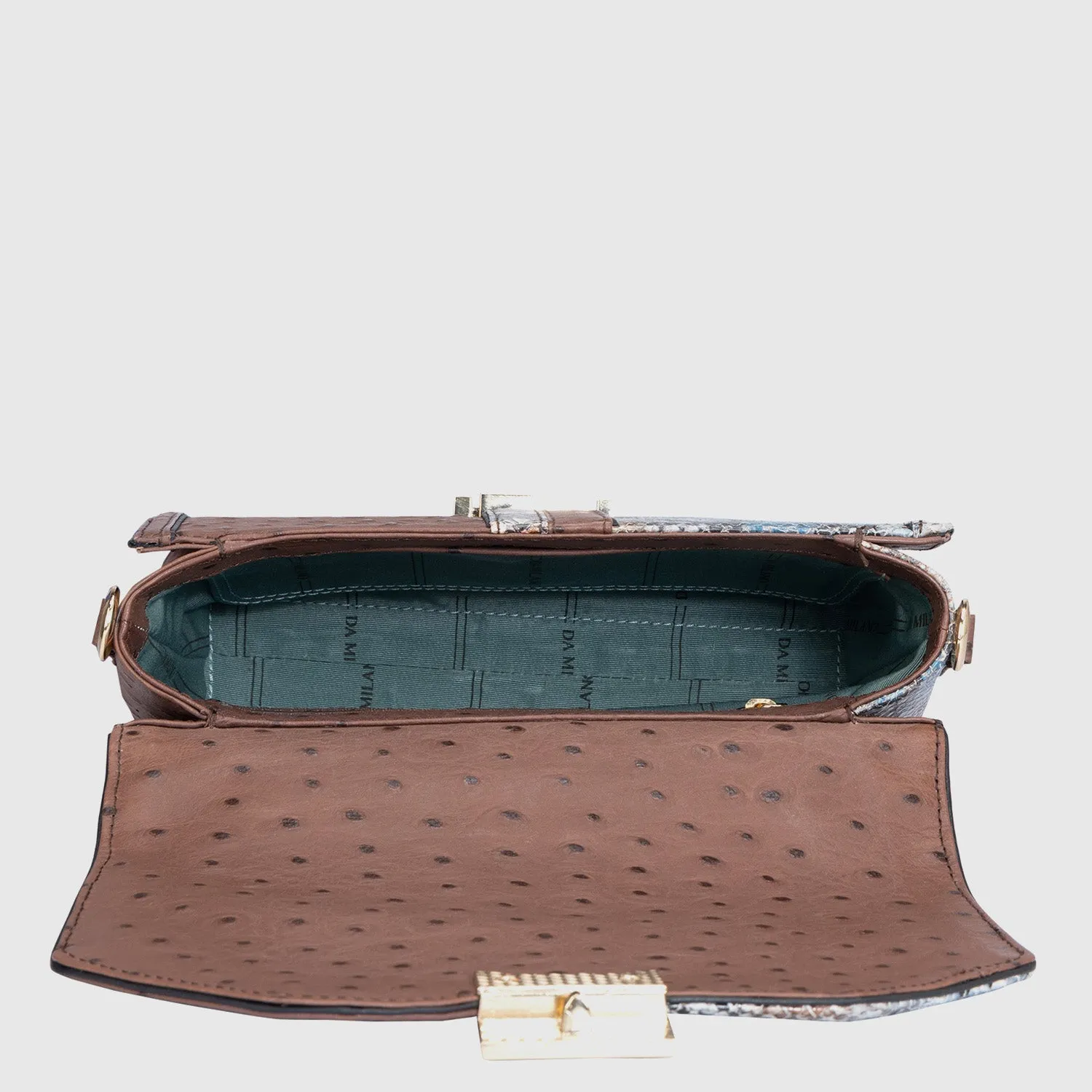 Medium Ostrich Snake Leather Satchel - Brown