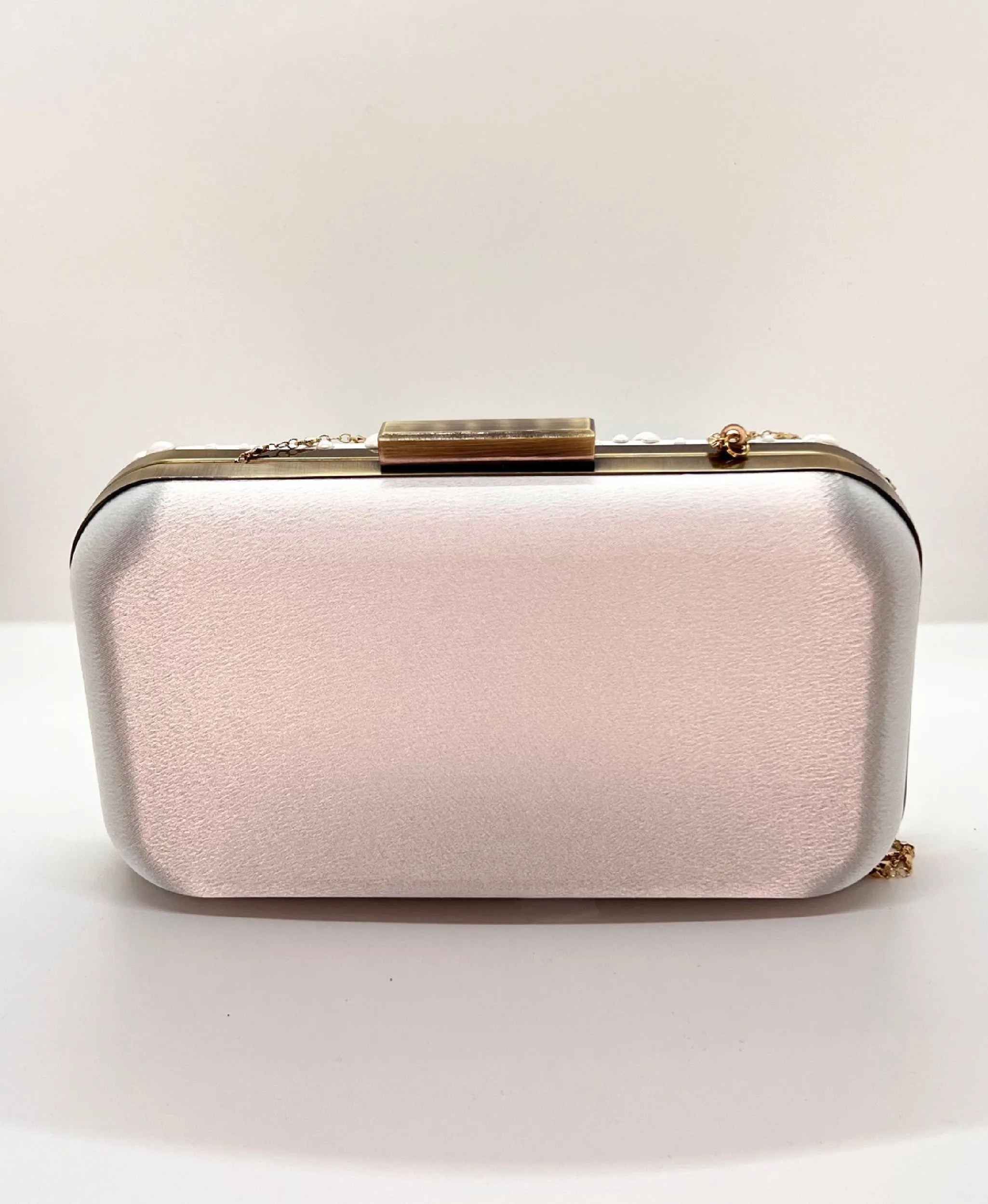 Pearl Studded Offwhite Satin CLUTCH