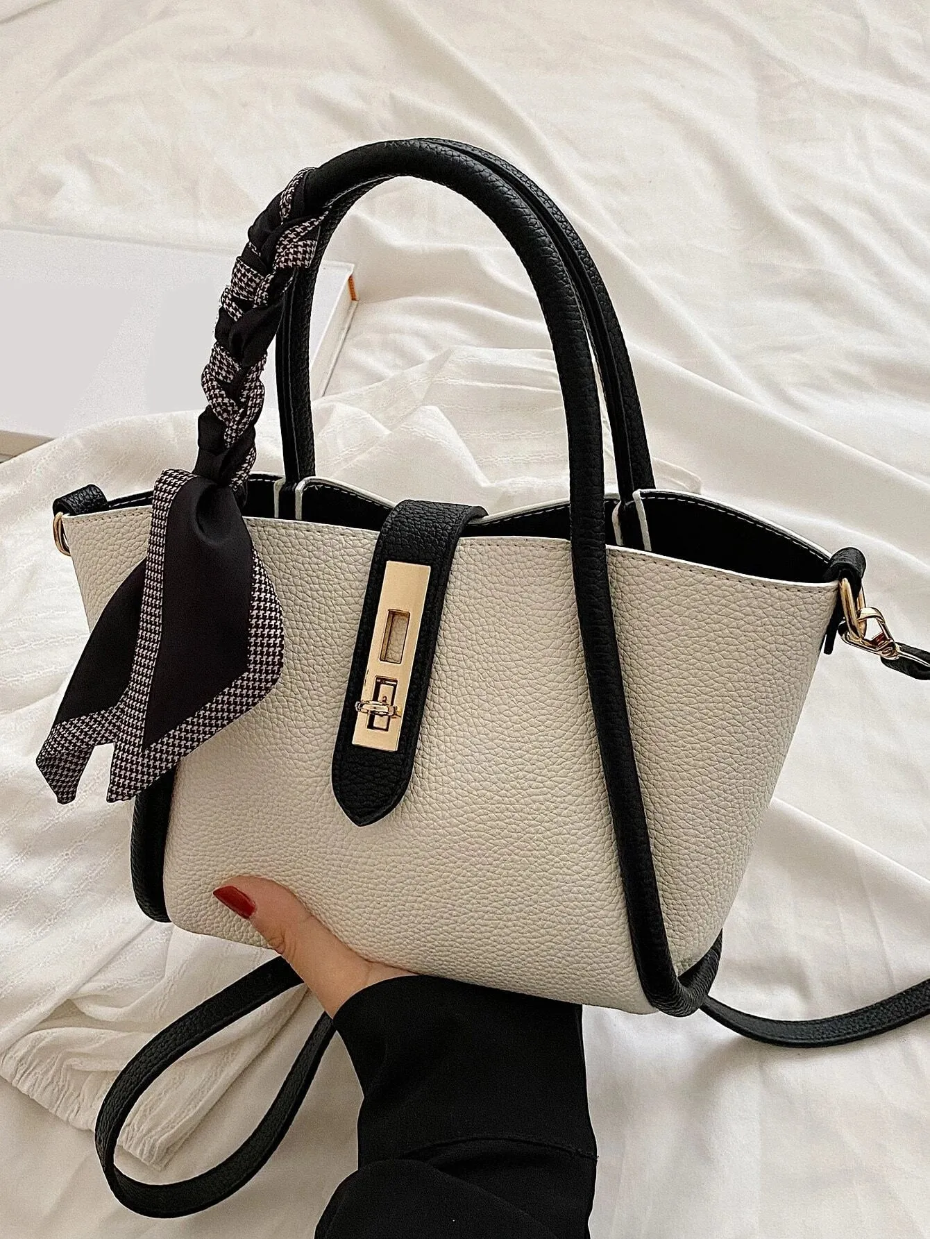 SHEIN CONTAINEVERY Skinny Scarf Decor Satchel Bag With Inner Pouch