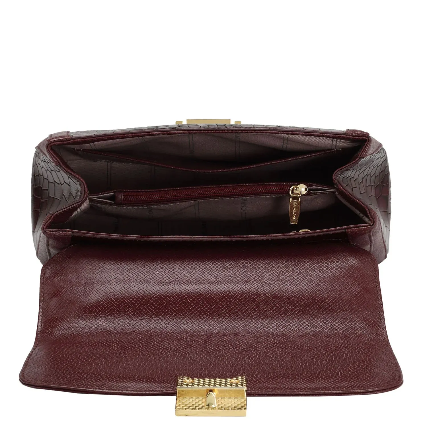 Small Croco Leather Satchel - Wine