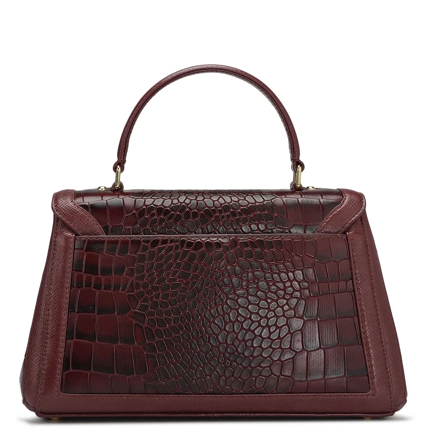Small Croco Leather Satchel - Wine