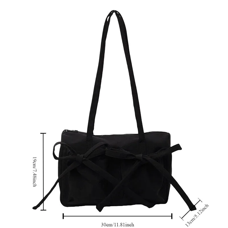 Sohiwoo 2024 New Korean Bow Nylon Shoulder Bag Fashionable and Sweet Design Tote Bag Folded Large Capacity Commuter Women's Handbag