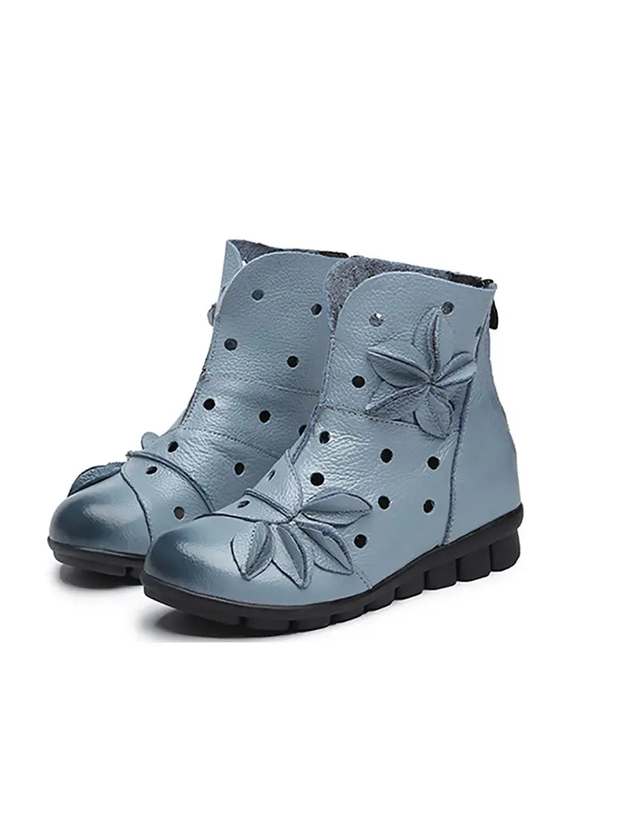 Women Leahter Hollow Out Spliced Boots