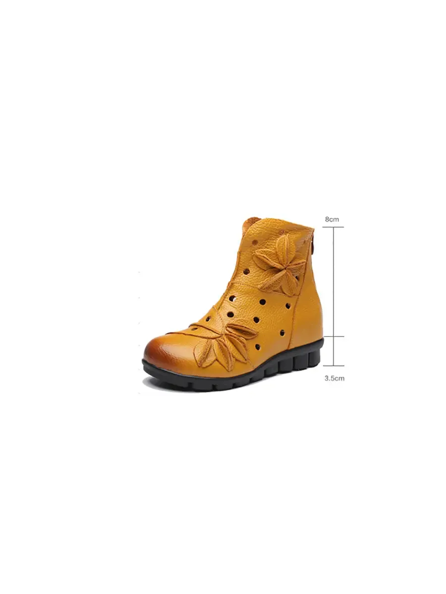 Women Leahter Hollow Out Spliced Boots