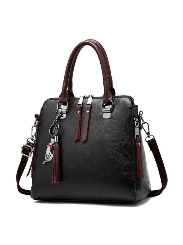 Women Vintage Leather Tassel Handbag Crossbody Shoulder Bag